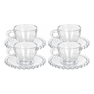Jogo de Xícaras de Café Pérola 4 Peças com Pires 100ml – Vidro Elegante para Mesa Posta e Uso Diário em Oferta na Shopee