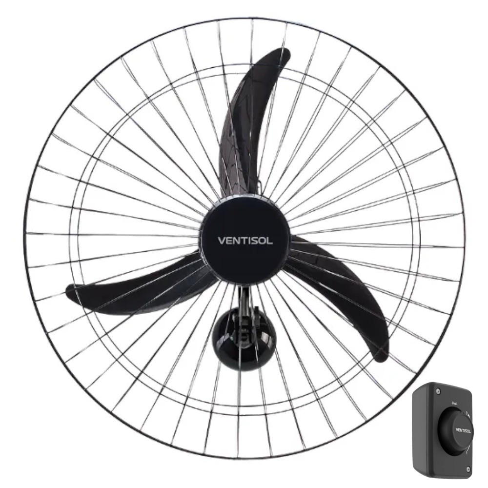 Ventilador de parede 60cm oscilante preto New - Ventisol