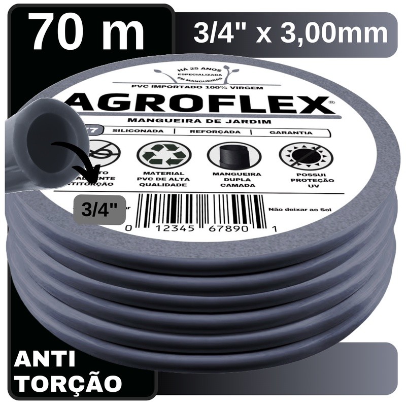 Mangueira Jardim Resistente 70 Metros 3/4" x 3mm Cinza Profissional