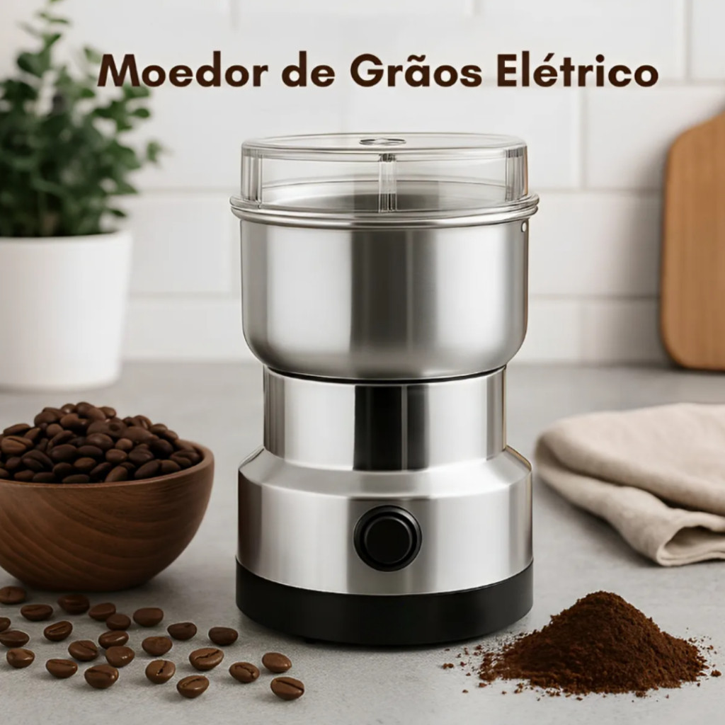 Moedor de Café Grãos Elétrico Aço Inox Compacto 110v 4 Lâminas