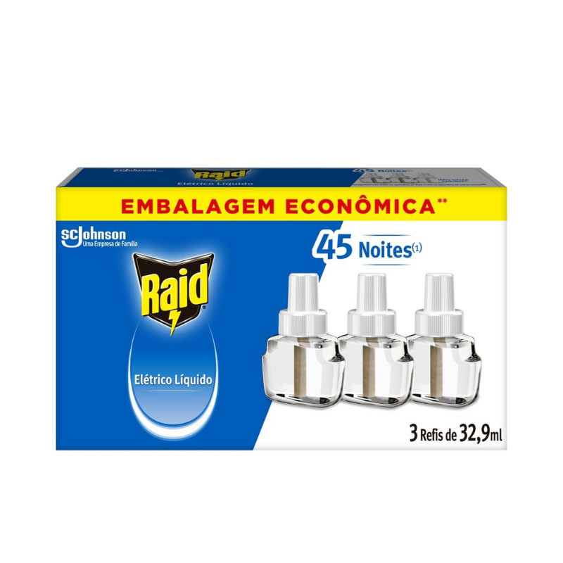 Refil Repelente Elétrico Raid 45 Noites 32,9ml Com 3 Unidades em Oferta na Shopee