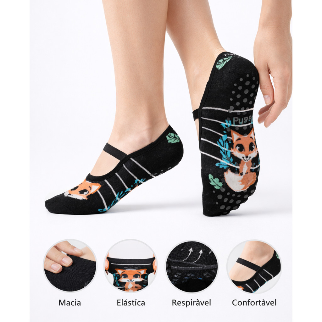 Imagem Kit 3 Meias Sapatilha Antiderrapante 35/40 Divertida Atoalhada Pilates Yoga e Hidroginástica Conforto Premium(A)
