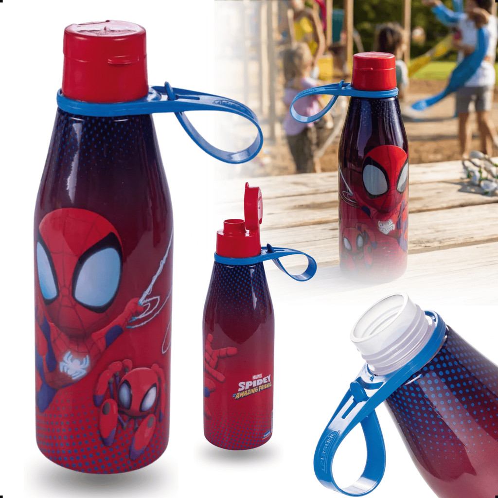 GARRAFA INFANTIL ESCOLAR 530ML SPIDEY COM ALÇA ABRE FÁCIL spider man