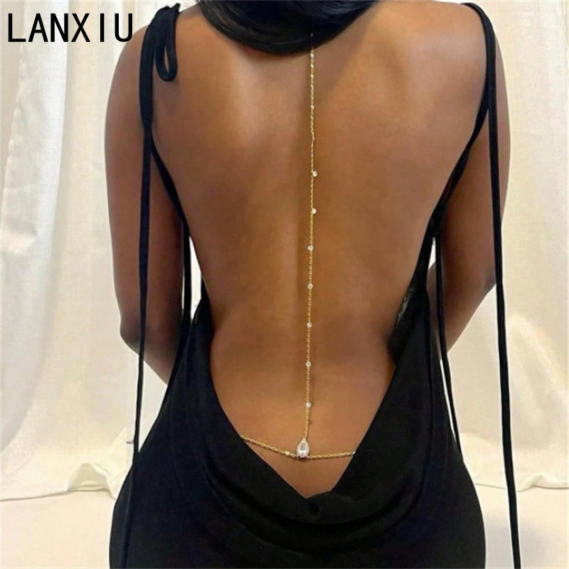 Colar de Cristal Redondo de Camada Única LANXIU, Joia Corporal Elegante para Festa na Praia, Corrente Corporal Sexy para