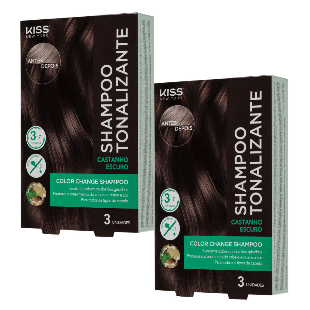 Kit com 2 Shampoos Tonalizantes Color Change Castanho Escuro - Kiss New York em Oferta na Shopee