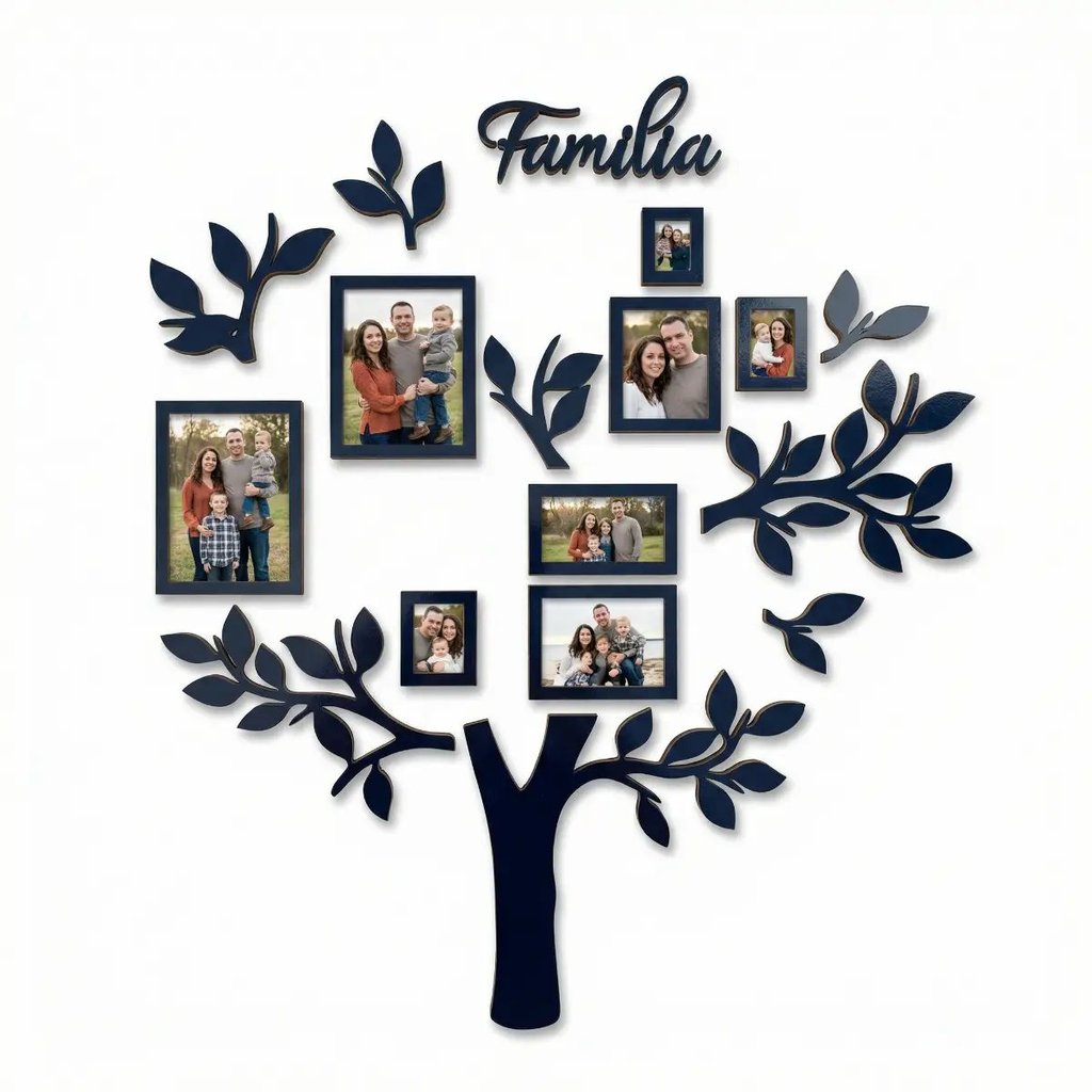 Quadro Porta Retrato Arvore Familia MDF Quadro Decorativo Parede Árvore Genealógica Decoração Sala Estar