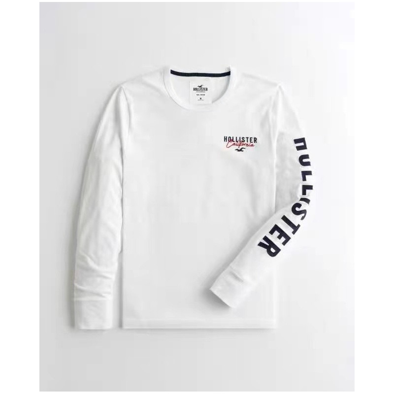 Hollister Camiseta Esportiva casual Masculina De Manga Comprida Com Gola Alta 100 % Algodão Premium