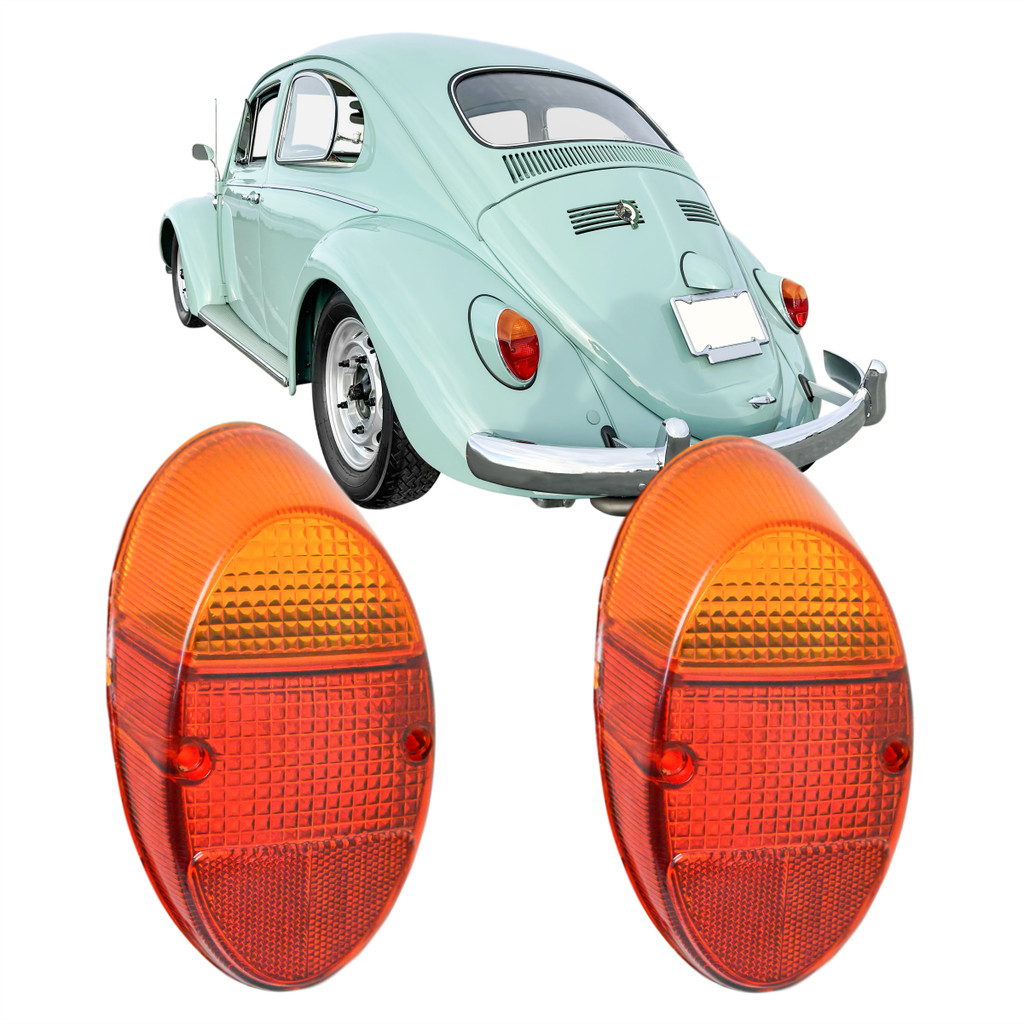 Par de Lentes Lanterna Traseira WV FUSCA 1200 1300 ano 1963 a 1974 - Lente Acrilico AMBAR