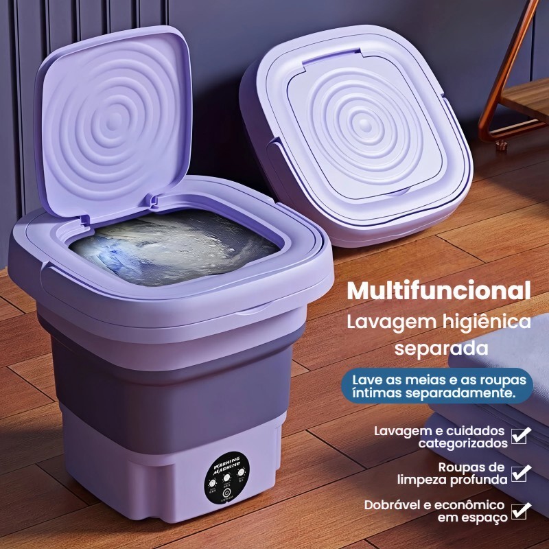 11L Mini Máquina de Lavar Roupa Portátil - Dobrável, Automática 110v/220v para Viagem