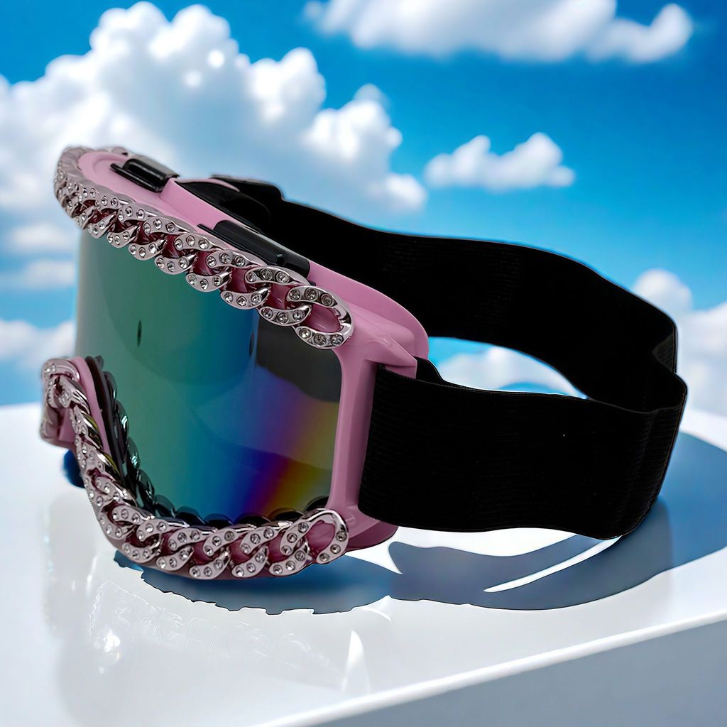 Novas máscaras de esqui femininas com corrente e detalhes em diamante, elegantes e funcionais, máscaras coloridas e mode