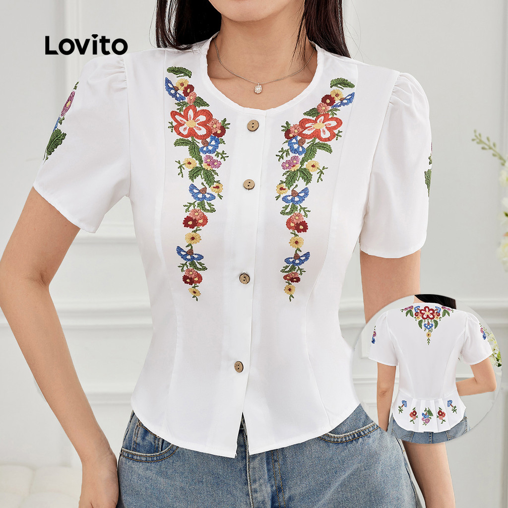 Lovito Blusa Boho de Botões Primavera/verão para Mulheres LBL28308