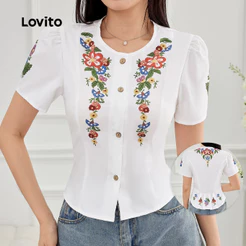 Lovito Casual Blusa de Botões Primavera/verão para Mulheres LBL28308