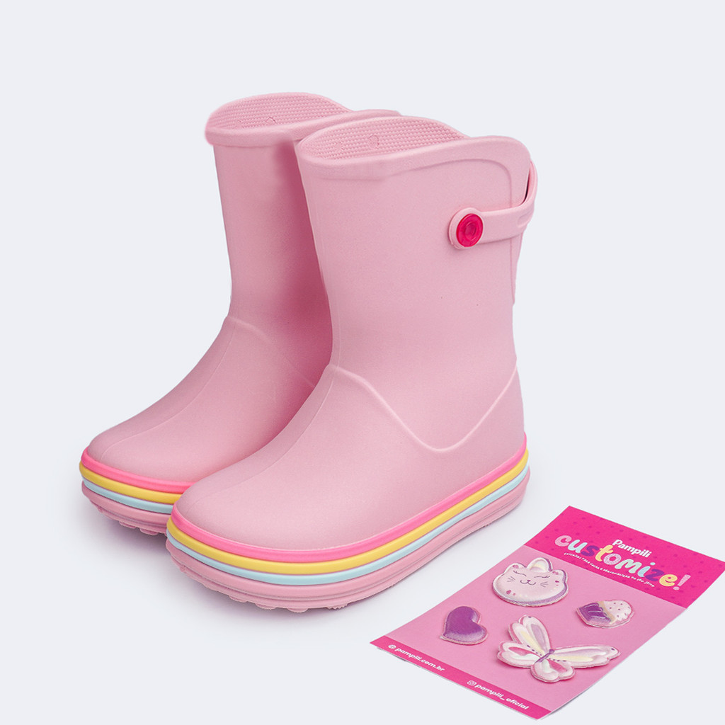 Bota Galocha Infantil Pampili Glee Customizável Rosa Chiclete Pampili