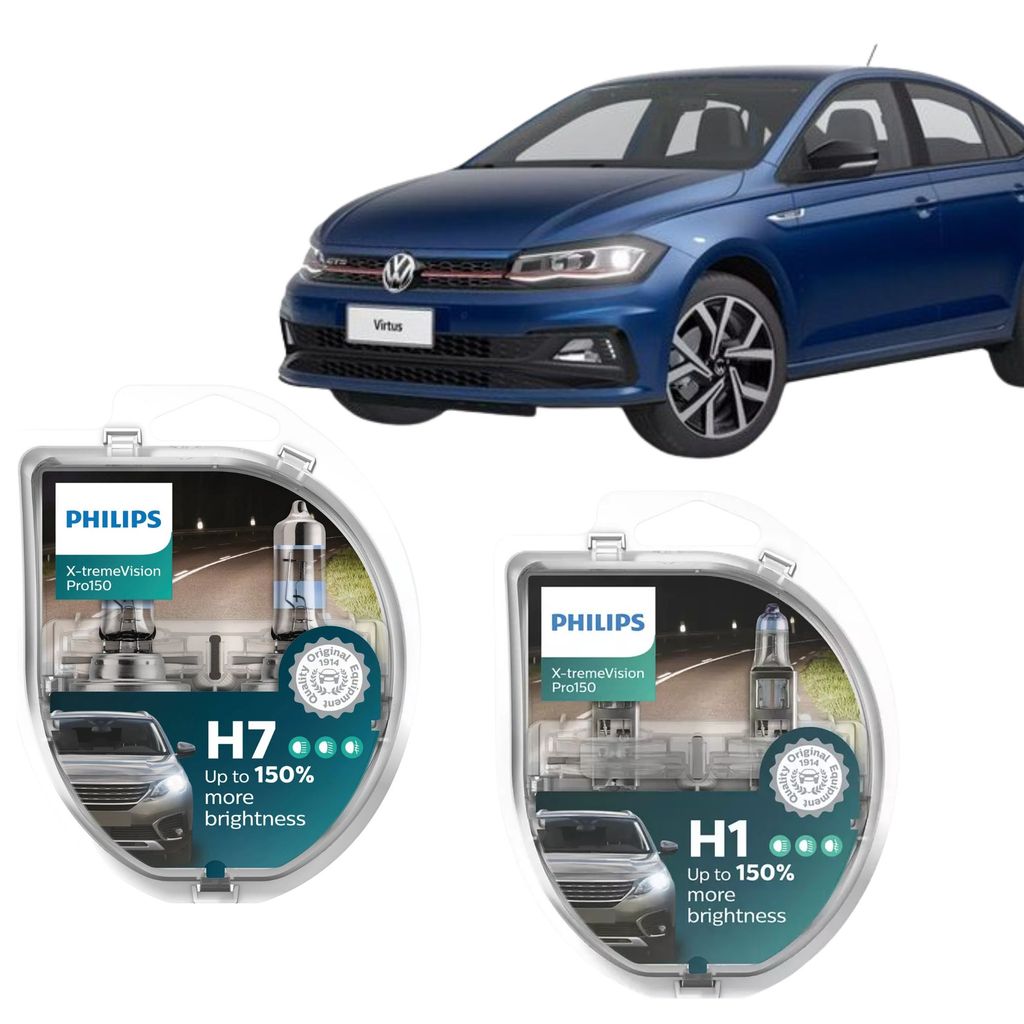 KIT LÂMPADA PHILIPS X-TREME VISION FAROL ALTO E BAIXO VW VIRTUS 2018 2019 2020 2021 2022
