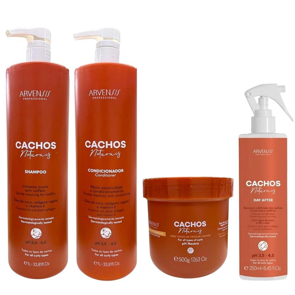 Kit Arvensis Professional Cachos Naturais - Shampoo & Condicionador 1L + Geleia Ativadora Suave 500g + Day After 250ml