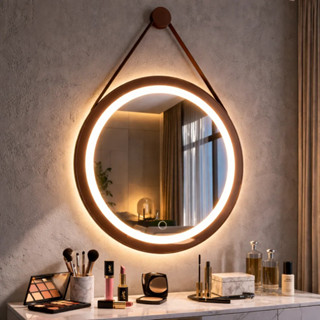 Espelho Adnet Com Touch e Led 3 Cores Jateado com borda em Couro Premium 40 a 60cm em Oferta na Shopee