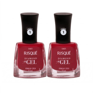 Kit 2 Esmaltes Risqué Diamond Gel Vermelho Cereja Cremoso em Oferta na Shopee