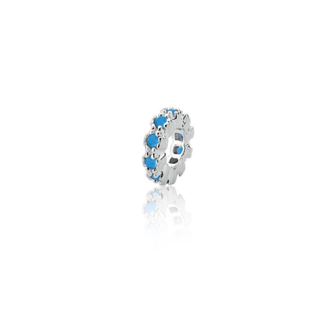 Pingente berloque separador 2,5mm zircônia turquesa claro prata 925 charm presente feminino