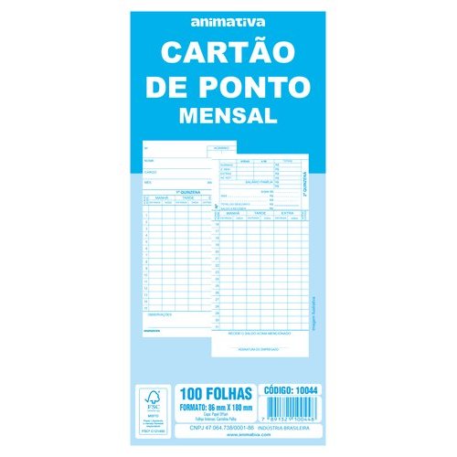 Cartão Controle Ponto Mensal 100 Folhas Registro Frequência Trabalho Folha Emprego