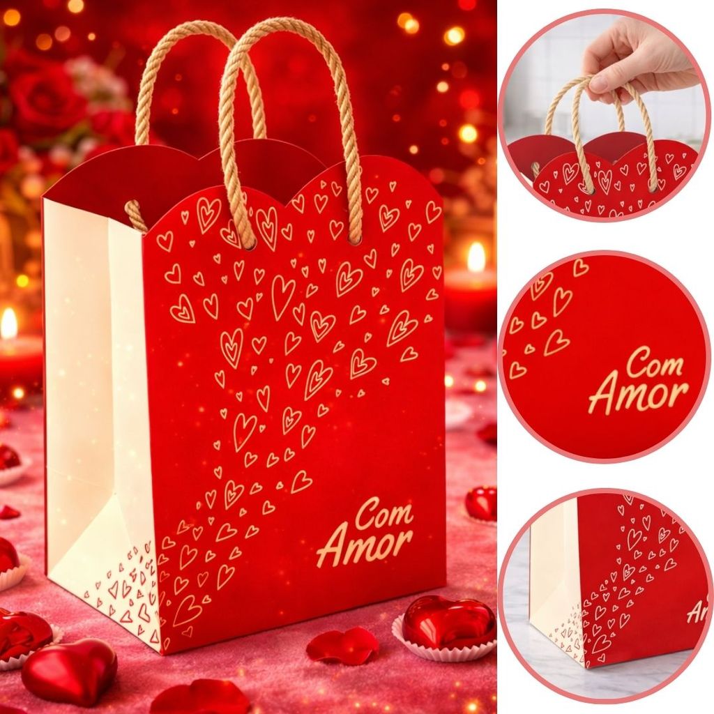 10 SACOLA CORAÇÃO SUSPIROS DE AMOR 16X13,5X17CM 5986 ( DIA DOS NAMORADOS IDEIA 2026 )