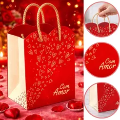 10 SACOLA CORAÇÃO SUSPIROS DE AMOR 16X13,5X17CM 5986 ( DIA DOS NAMORADOS IDEIA 2026 )