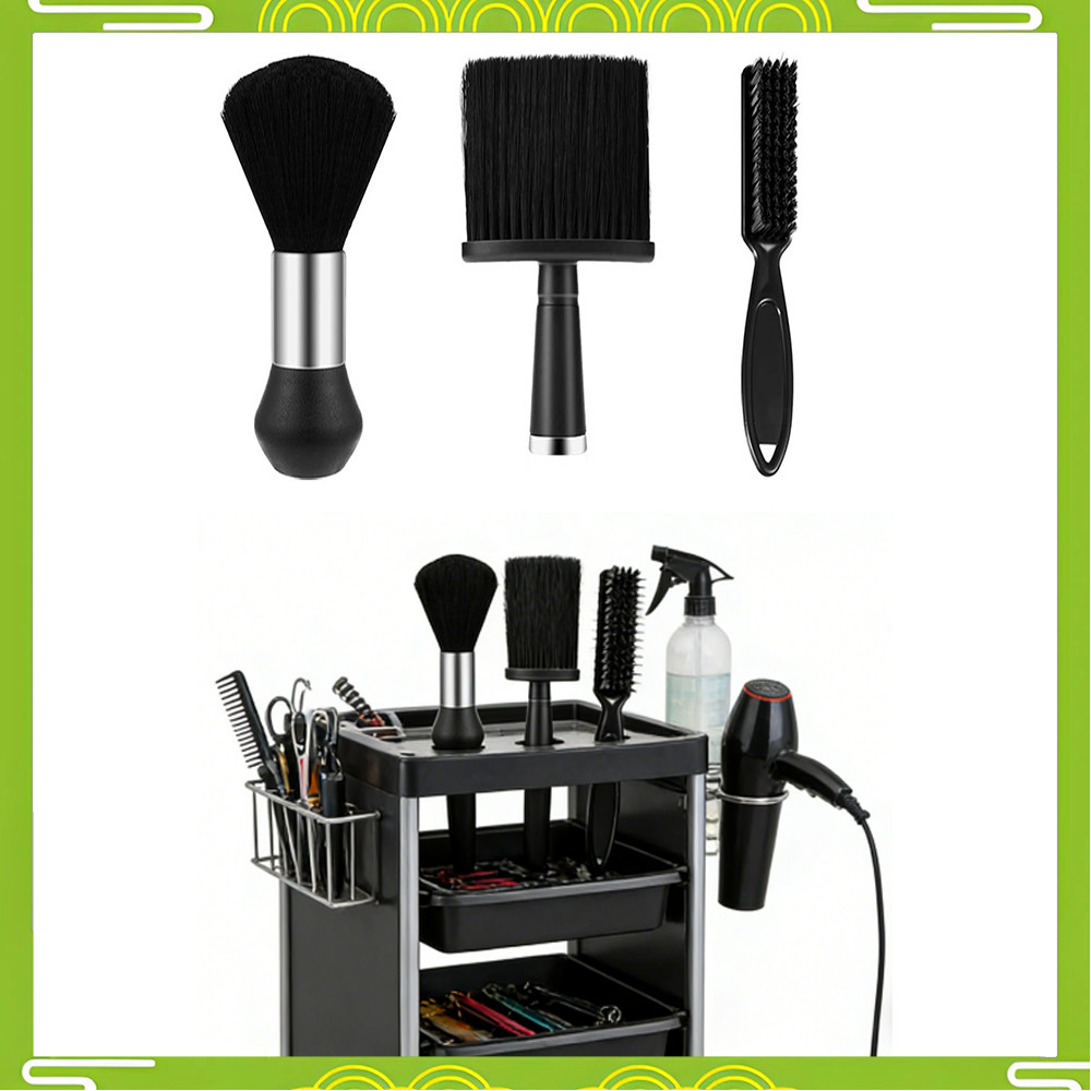 Conjunto preto de 3 peças, escova de limpeza de barbeiro, cabeleireiro, ferramenta de limpeza de cabelo, escova