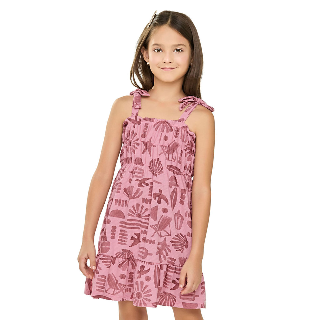 Vestido Infantil Menina Alças Com Laços Elian Rosa