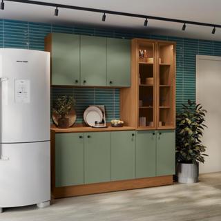 Armário de Cozinha Compacta 192cm Canela/Verde Frevo Pixel Kappesberg em Oferta na Shopee