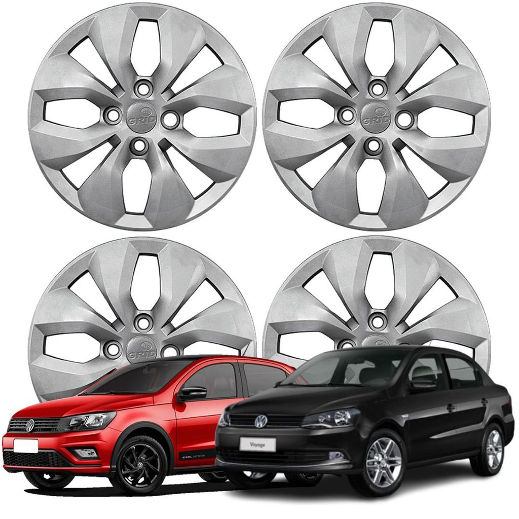 Jogo Calota Aro 14 VW Gol Voyage 2014-2016 Cubo Baixo Prata