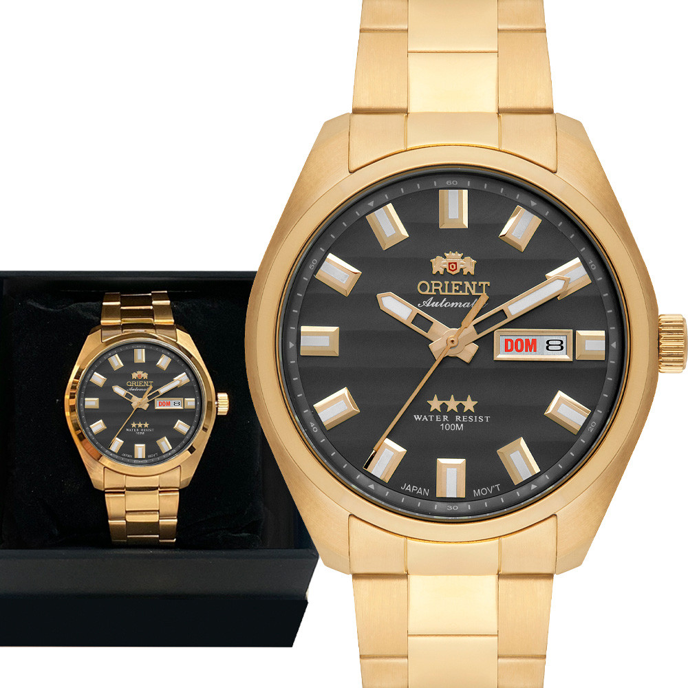 Relógio Orient Automático Dourado Masculino Prova D'água Top