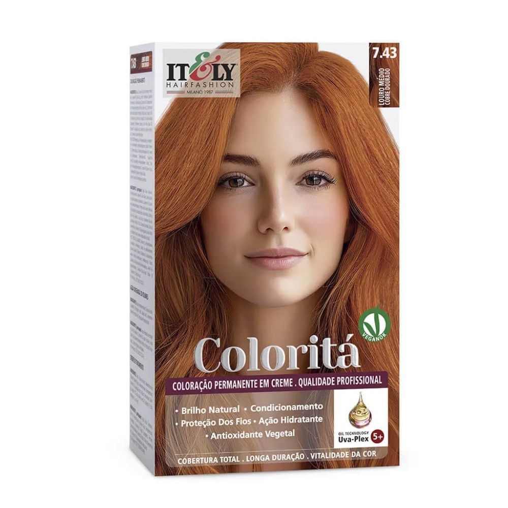 Coloração Itely Coloritá 7.43 Louro Médio Cobre Dourado em Oferta na Shopee
