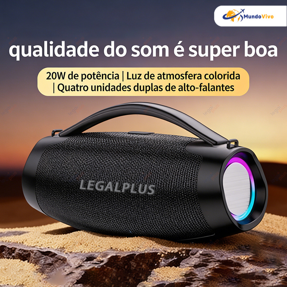 Caixa De Som Boombox 3 Bluetooth 23CM 70W Alto Falante Portátil Resistente Água Pen-Drive Aux