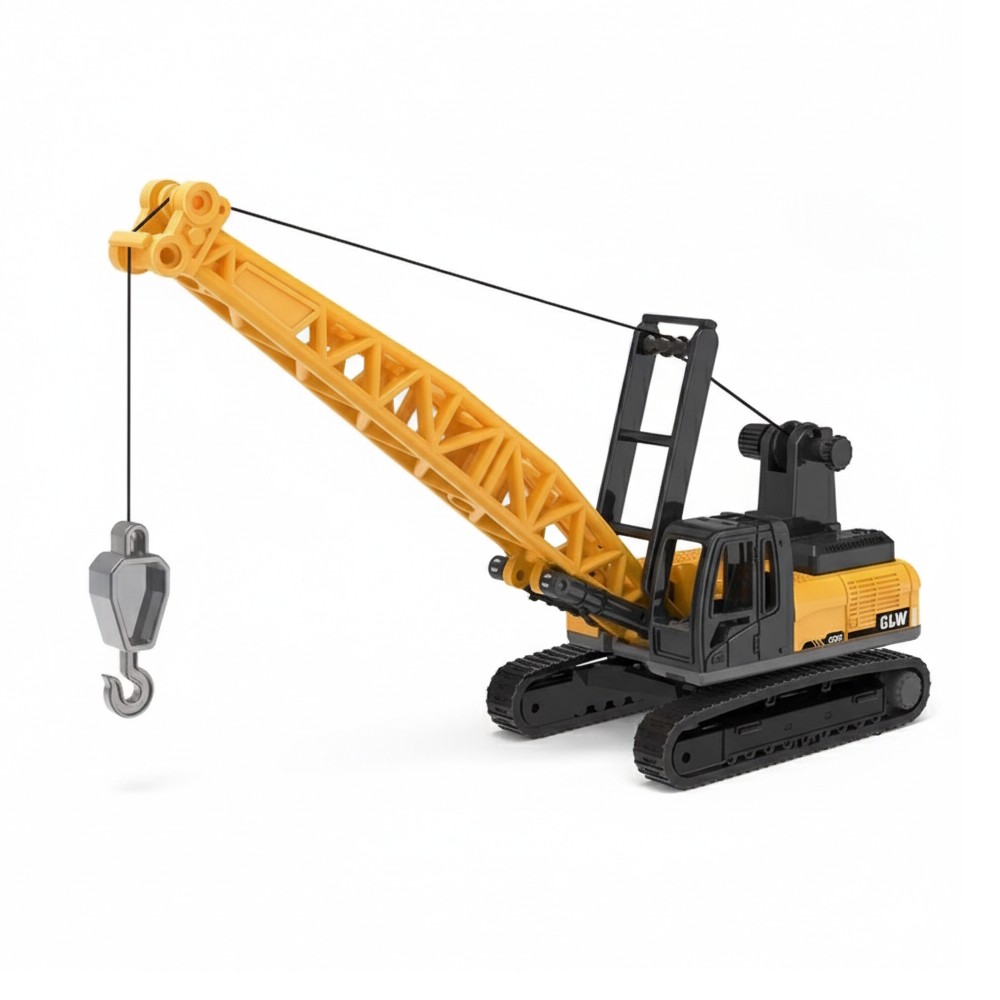 Carrinho Trator Maquina Guindaste Escala 1:70 Cabine 360° com Esteira Gancho de Metal