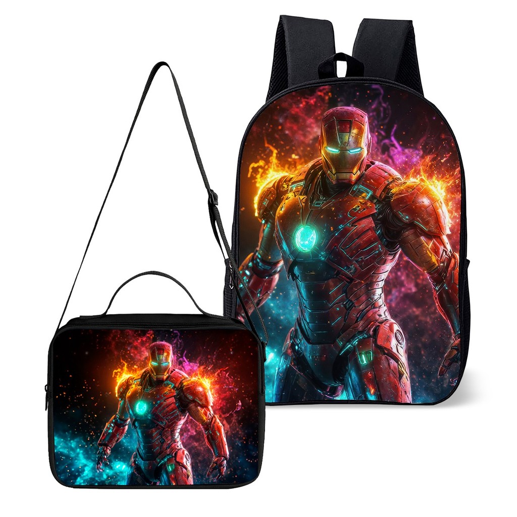 Mochila Com Lancheira Termica Escolar Infantil Avulsa ou Kit Com Estampa Super Homem Heroi de Ferro
