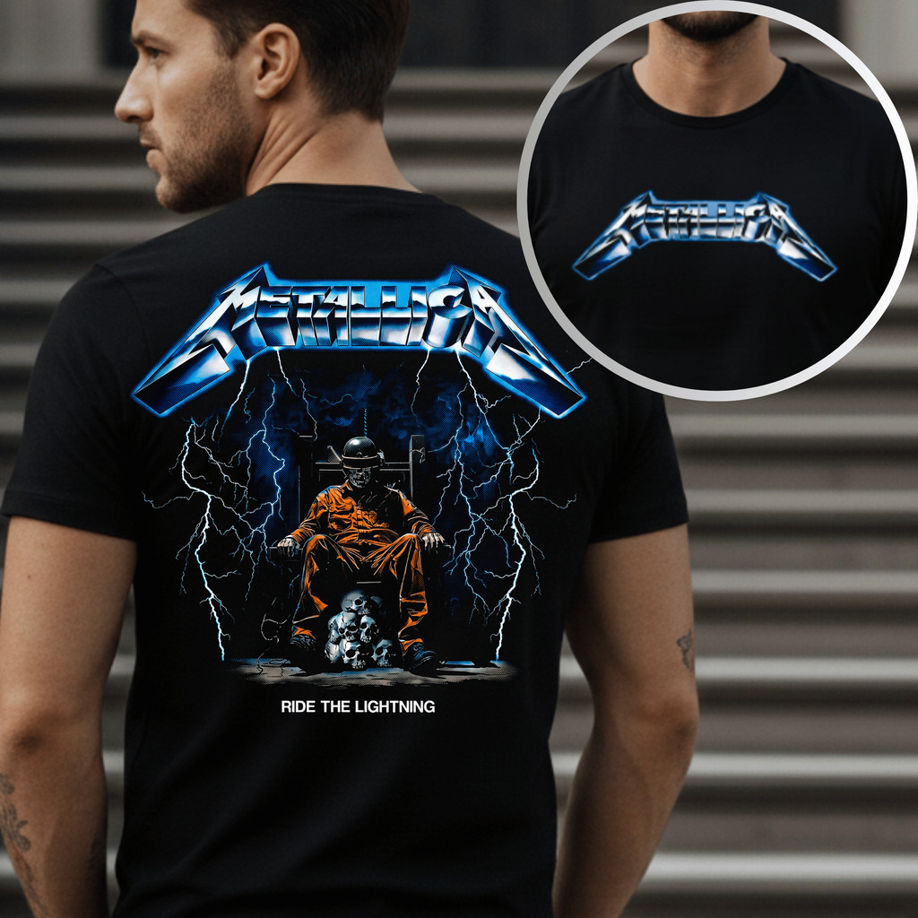 Camiseta Masculina Metallica Ride The Lightning Estampa DTF 100% Algodão Banda de Rock Heavy Metal