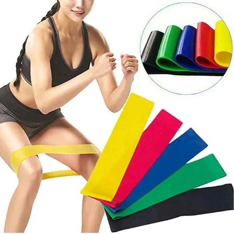 Detalhes do Kit Mini Band 5 Faixas Elásticas de Tensão Muscular  para Treino