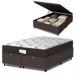 Cama Box Baú Colchão Casal Queen Probel Molas Ensacadas Granville Pillow 158x198x69cm Marrom/Branco