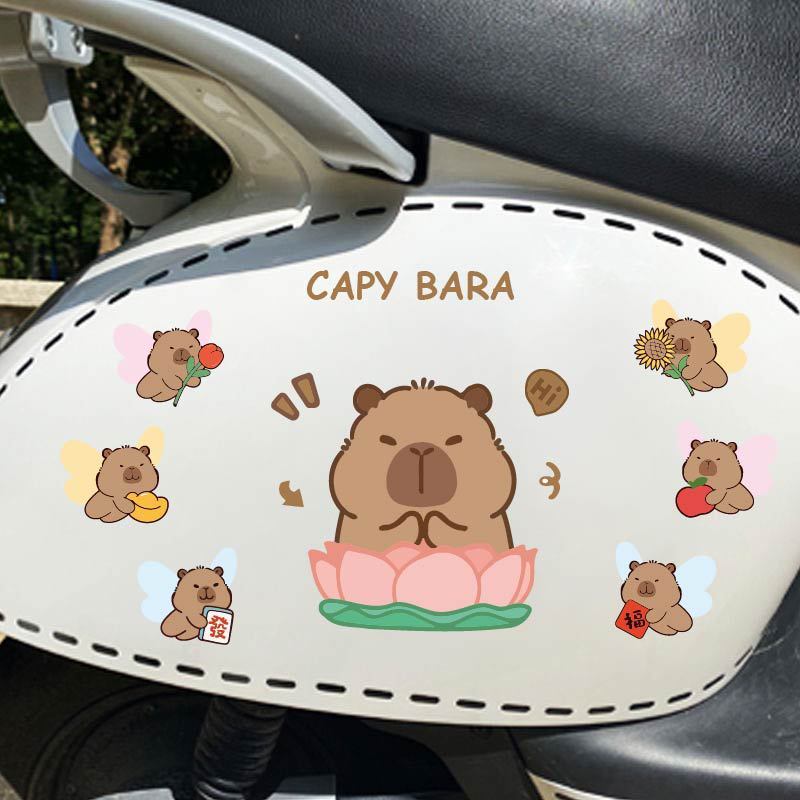 Kapibara adesivo de motocicleta capivara fofo desenho animado bateria de carro capacete de carro adesivo de decoração co