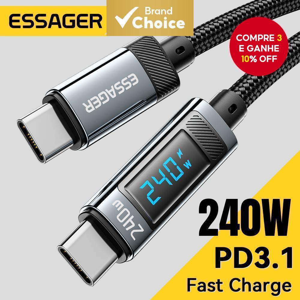 Essager Pd 240W Cabo Tipo C 5A Carga Rápida para Redmi Black Shark Huawei Mate 60 Pro