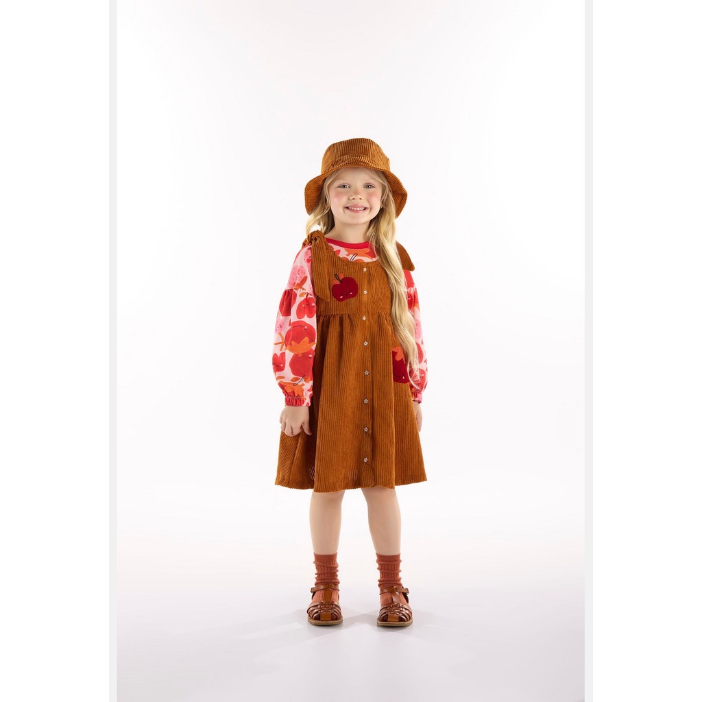Conjunto Infantil Feminino com Cropped e Vestido Frutas Vermelhas Três e Já