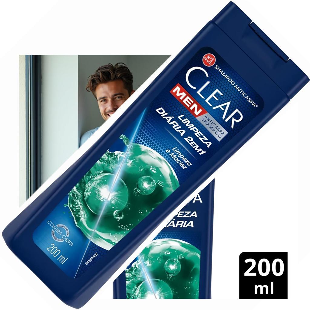 Shampoo Anticaspa Clear Men 200ml Limpeza Diária 2 em 1 Vitamina B3 Aminoácidos Minerais Oceânicos