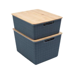 Kit 2 Caixas Organizadoras Tampa Bambu 12L/18L Cinza – Oikos