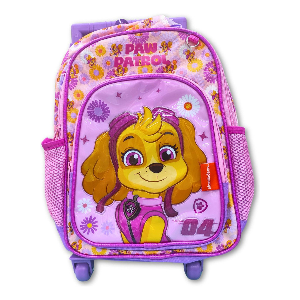 Mochila Escolar Skye Patrulha Canina Com Rodinhas Puxador Rosa