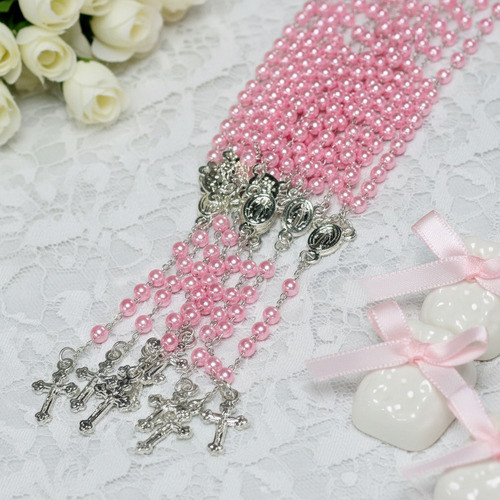 12 Terço Perola Rosa Lembrancinha Batizado Eucaristia Festa