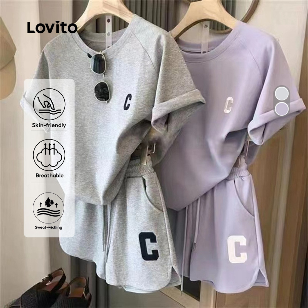 Lovito Conjunto Esportivo Push Up Controle de Barriga Elevação de Bumbum Estampa cinza LNA133053 em Oferta na Shopee