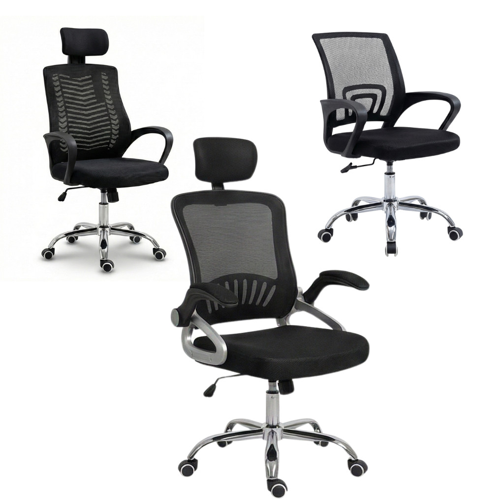 Cadeira Escritório Giratória Tela Mesh Base Cromada Ajustável