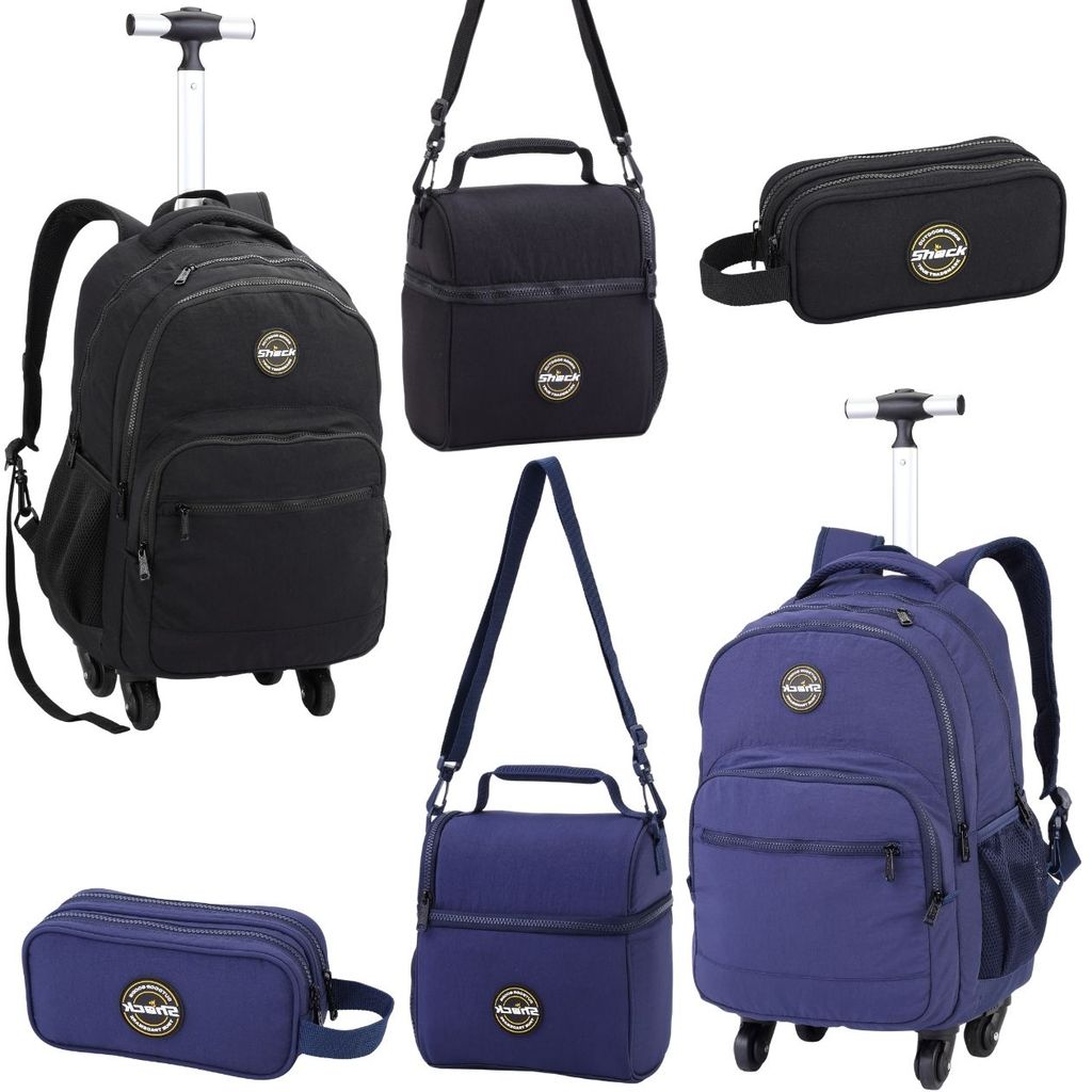 Kit Mochila Masculina Juvenil Escolar, 4 Rodinhas, Lancheira Termica e Estojo - Adolescente