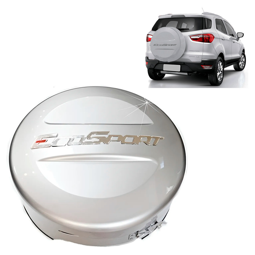 Capa De Estepe Rígida Com Cadeado Para Ford Ecosport 2011 Até 2020 Aro 15/16/17 Capa De Pneu Reserva  Cor Prata Enseada