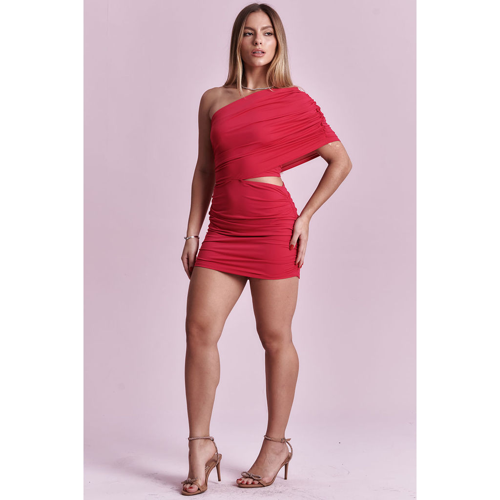 Vestido Drapeado Ombro Único Planet Girls Pink