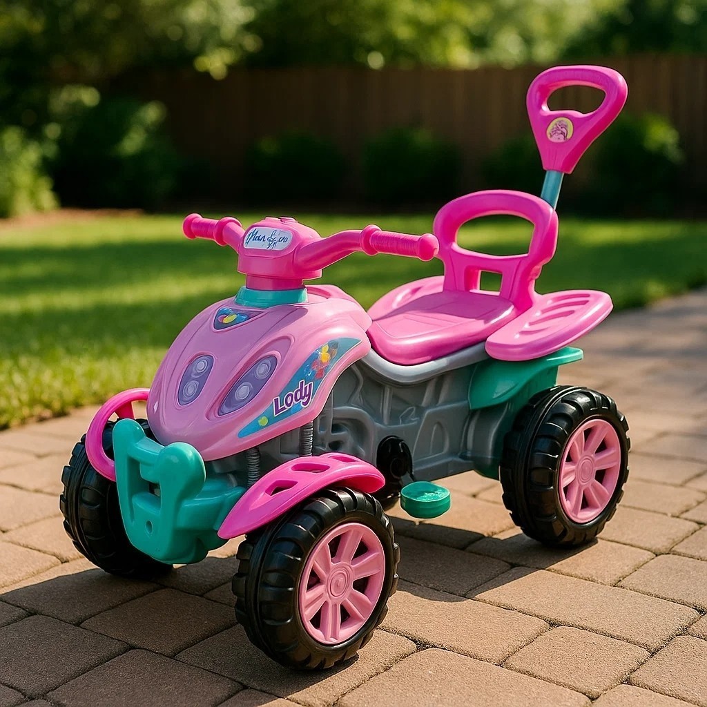 Carrinho De Passeio Infantil Quadriciclo Lady Star Rosa 3 em 1 Direção Volante Passeio Bebê